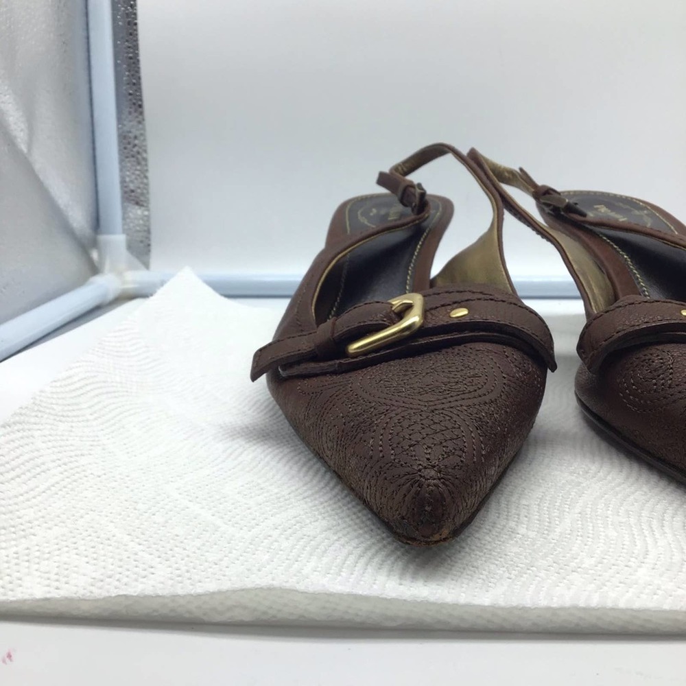 PRADA brown leather low heel strap pumps women’s size 39.5 - Picture 5 of 16